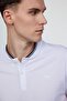 Men's Slim Fit Slim Fit 100% Cotton Plain Pique White Prevailing Collar T-Shirt - 5