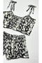 Women's Rope Strap Shorts Crop Homewear Set Patterned Comfortable Combed Cotton Set - 2