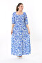 Women's Plus Size Blue Chest Part Gipe Elastic Hem Tiers Long Dress 65N37737 - 5