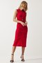 Women's Red Belted Gathered Knitted Dress DE00031 - 4