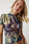 Women's Green Patterned Gathered Sandy Blouse FF00165 - 3
