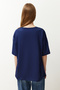 Lacivert %100 Pamuk Bisiklet Yaka Oversize/Geniş Kalıp Örme T-Shirt TWOSS20TS0134 - 6