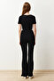 Black Crop Crew Neck Ribbed Stretchy Knitted Blouse and Pants Top and Bottom Set TWOSS21AU0160 - 6