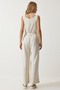 Women's Cream Belted Linen Jumpsuit MC00282 - 8