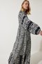 Women's Black and White Floral Balloon Sleeve Long Viscose Shirt Dress DM00136 - 4