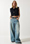Women's Black Stylish Buttoned Patterned Crop Tweed Vest WF00068 - 2