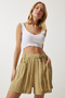 Women's Beige Belted City Length Woven Shorts RC00154 - 4