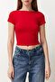 Kırmızı Sırt Dekolteli Crop Pamuklu Esnek Örme Bluz TWOSS23BZ00912 - 5
