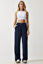 Women's Navy Blue Lycra Comfortable Palazzo Knitted Trousers RV00175