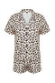Bej-Çok Renkli Leopar Desenli Şortlu Örme Pijama Takımı THMSS24PT00285 - 7