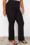 Black Side Slit Spanish Leg High Waist Knitted Trousers TBBSS23AR00035 - 4