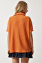 Women's Orange Polo Neck Knitted Crinkle Blouse DD01299 - 5
