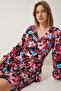 Women's Black Red Deep V-neck Patterned Summer Dress HK00036