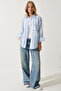 Women's White Blue Striped Cotton Oversize Shirt HK00034 - 6