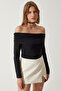 Women's Black Off-the-Shoulder Gather Detailed Blouse FF00161 - 3