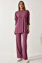 Women's Dusty Rose Corded Knitted Blouse Trousers Set KH00088