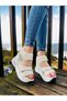 women's black and white wedge heeled sports sandals with stones - 4