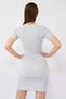 Women's Gray Cotton Crew Neck Short Sleeve Ribbed Knitted Mini Dress - 5