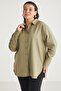 Amarabb Women's 100% Organic Cotton Oversize Fit Poplin Cuffed Khaki Large Size Shirt - 4