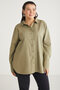 Amarabb Women's 100% Organic Cotton Oversize Fit Poplin Cuffed Khaki Large Size Shirt