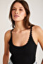 Barry Women's Regular Fit Regular Fit Cotton Lace Detailed Thin Strap Hollow Collar Black Tank Top - 3
