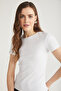 Maude Women's Corduroy Look Regular Fit Round Neck Half Sleeve White Body