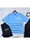 Oversize Baby Blue Relaxed Fit Brooklyn Printed T-shirt Black Shorts and Sweatpants 3-Piece Set Unisex - 3