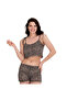 Women's Rope Strap Shorts Crop Homewear Set Patterned Comfortable Combed Cotton Set - 3