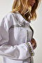 Women's White Embroidered Tasseled Oversize Denim Jacket SA00018 - 7