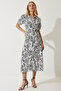 Women's Black and White Patterned Belted Summer Shirt Dress DD01305 - 2