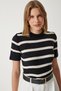 Women's Black Contrast Collar Detailed Summer Knitwear Blouse YY00208 - 2