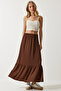 Women's Brown Flounce Summer Midi Skirt DD01231