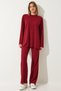 Women's Red Corded Knitted Blouse Trousers Set KH00088 - 2