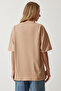 Women's Dark Beige Crew Neck Basic Oversize Knitted T-Shirt BF00091 - 5