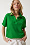 Women's Green Polo Neck Knitted Crinkle Blouse DD01299 - 3