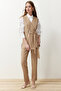 Camel Accessory Detail Woven Fabric Vest Trousers Top and Bottom Set TCTSS24US00035 - 2
