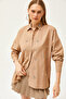 Women's Taupe Collar and Front Embellished Oval Woven Shirt GML-19001149 - 3