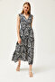 Women's Shawl Black Double Breasted Collar Patterned Maxi Knitted Dress ELB-19002125 - 5