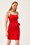 Women's Red Strappy Waist Belt Detailed Knitted Dress ELB-19002118 - 3