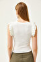 Women's Ecru Double Layer Frilly Lycra Crop Cotton Blouse BLZ-19002600 - 6