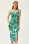 Women's Green Thin Strap Collar Tied Slit Midi Dress ELB-19002126 - 4