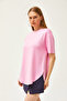Women's Candy Pink Modal Buttoned Soft Texture Six Oval T-Shirt TSH-19000771 - 2