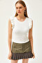 Women's Ecru Double Layer Frilly Lycra Crop Cotton Blouse BLZ-19002600 - 2