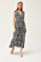 Women's Shawl Black Double Breasted Collar Patterned Maxi Knitted Dress ELB-19002125 - 3