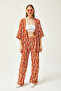 Women's Cinnamon Top Kimono Bottom Trousers Patterned Suit TKM-19000279 - 2