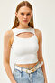 Women's Ecru Robe Low-cut Thin Corded Crop Ottoman Blouse BLZ-19002595