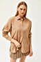 Women's Taupe Collar and Front Embellished Oval Woven Shirt GML-19001149 - 4