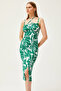 Women's Green Thin Strap Collar Tied Slit Midi Dress ELB-19002126 - 2
