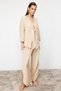 Beige Woven Tied Linen blended Shirt Pants Set TBESS24AU00031 - 3