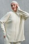 Flexible Knitwear Fabric Stand Collar Long Sleeve Top and Slit Leg Bottom Ecru Hijab Bottom-Top Set 1070 - 2